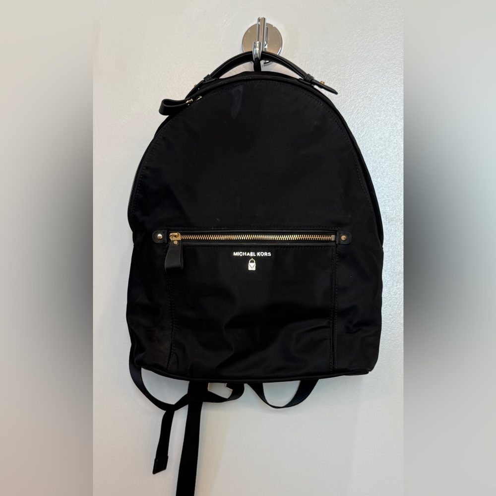 Michael Kors Jet Black Backpack with Gold Accents